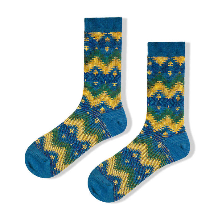 Bright Tribal Wave Pattern Cotton Crew Socks - Blue - 6 Pairs - One Size (US 6.5 - US 10) - image 12