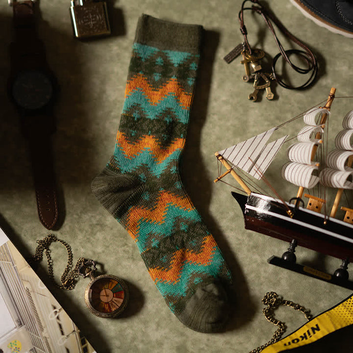 Bright Tribal Wave Pattern Cotton Crew Socks - image 9