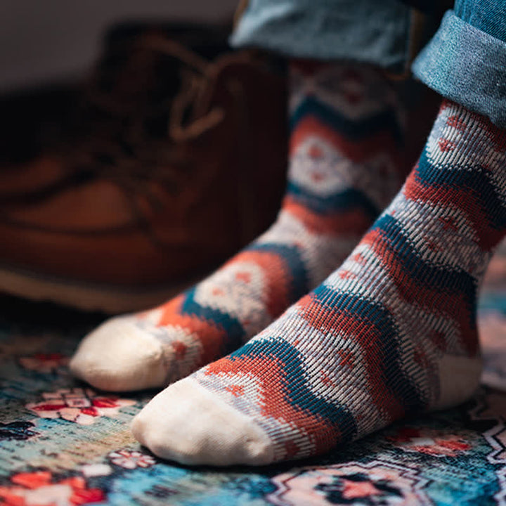 Bright Tribal Wave Pattern Cotton Crew Socks - image 0
