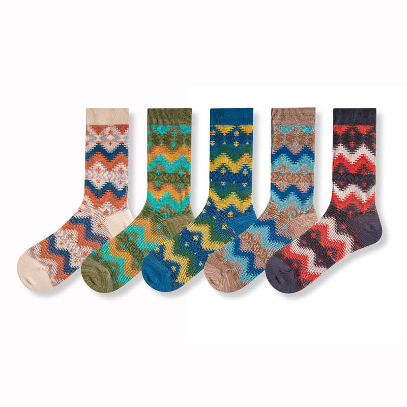 Bright Tribal Wave Pattern Cotton Crew Socks - image 1