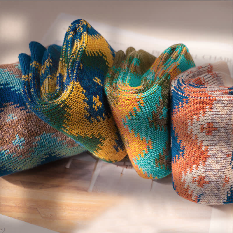 Bright Tribal Wave Pattern Cotton Crew Socks - image 7
