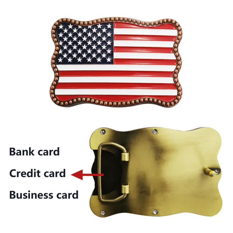 Men's DIY Creative American Flag Card Wallet Buckle Leather Belt - image 2