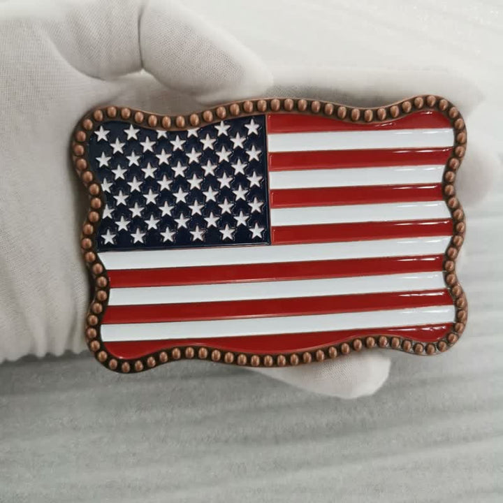 Men's DIY Creative American Flag Card Wallet Buckle Leather Belt - image 5