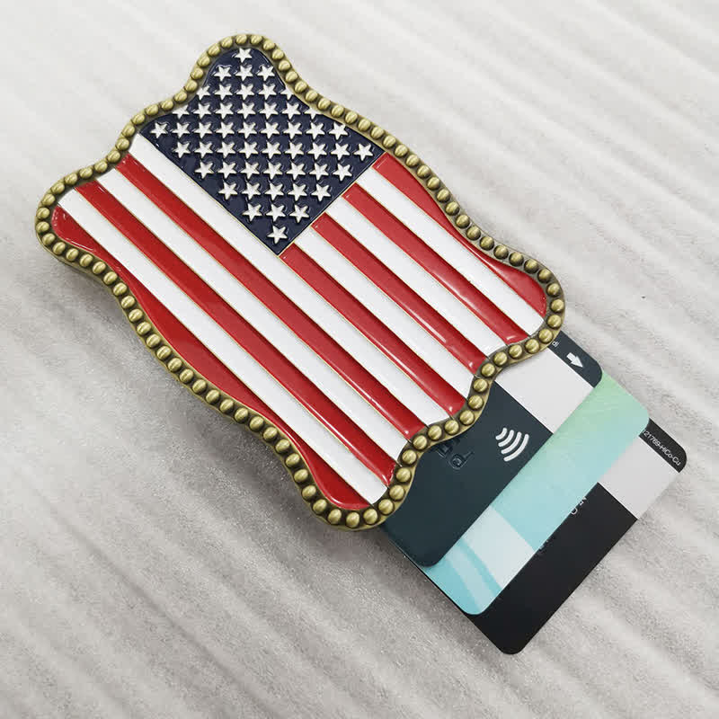 Men's DIY Creative American Flag Card Wallet Buckle Leather Belt - image 4