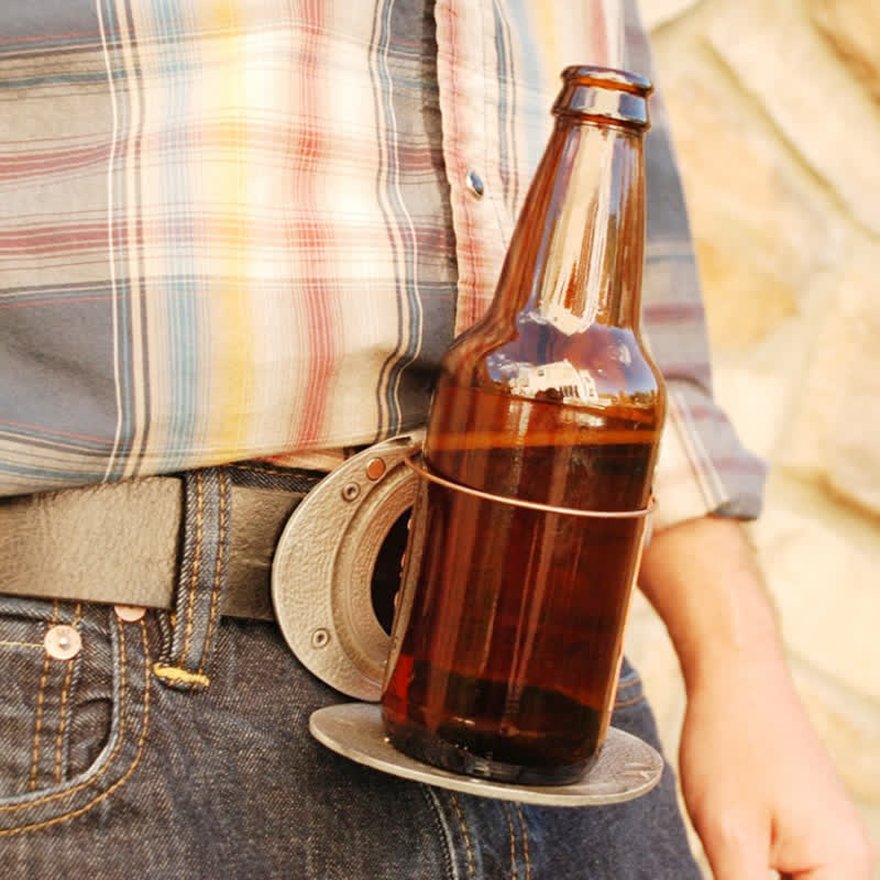 Men's DIY Engrave Flower Creative Beer Holder Buckle Leather Belt - image 1