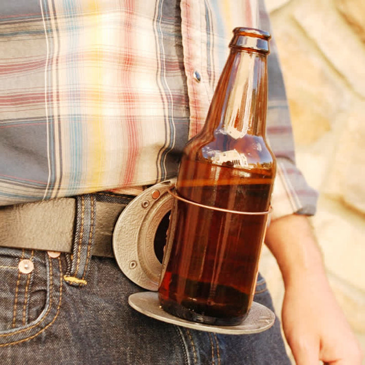 Men's DIY Western Star Creative Beer Holder Buckle Leather Belt - image 1