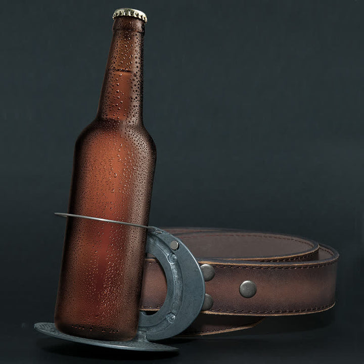 Men's DIY Western Star Creative Beer Holder Buckle Leather Belt - image 4