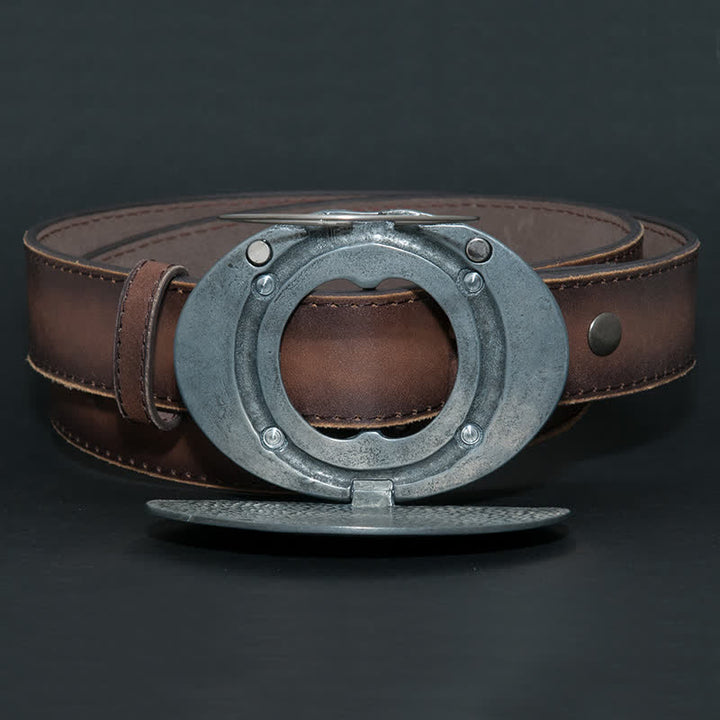 Men's DIY Dual American Flags Creative Beer Holder Buckle Leather Belt - image 5