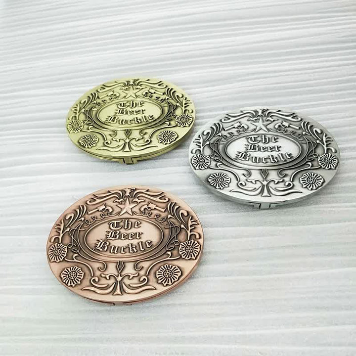 Men's DIY Engrave Flower Creative Beer Holder Buckle Leather Belt - image 2