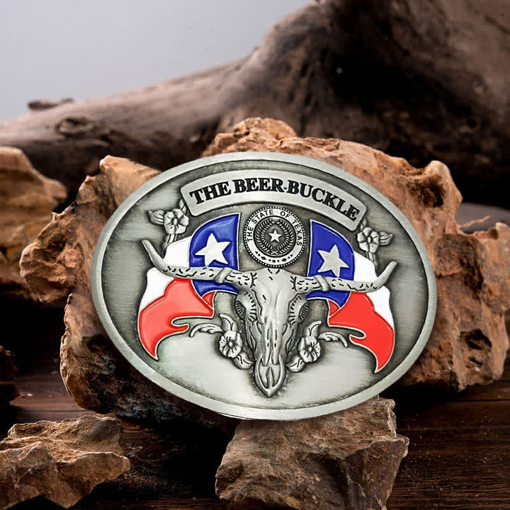 Men's DIY Wild West Bull Creative Beer Holder Buckle Leather Belt - Antique Silver - Without Belt - Without Belt - image 0