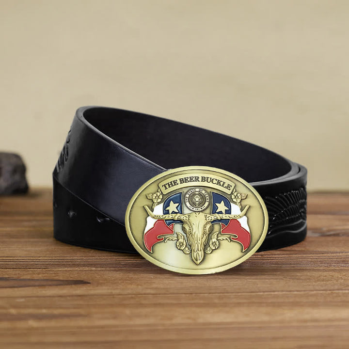 Men's DIY Wild West Bull Creative Beer Holder Buckle Leather Belt - Antique Bronze - Black Embossed Eagle Belt - 42 - image 14