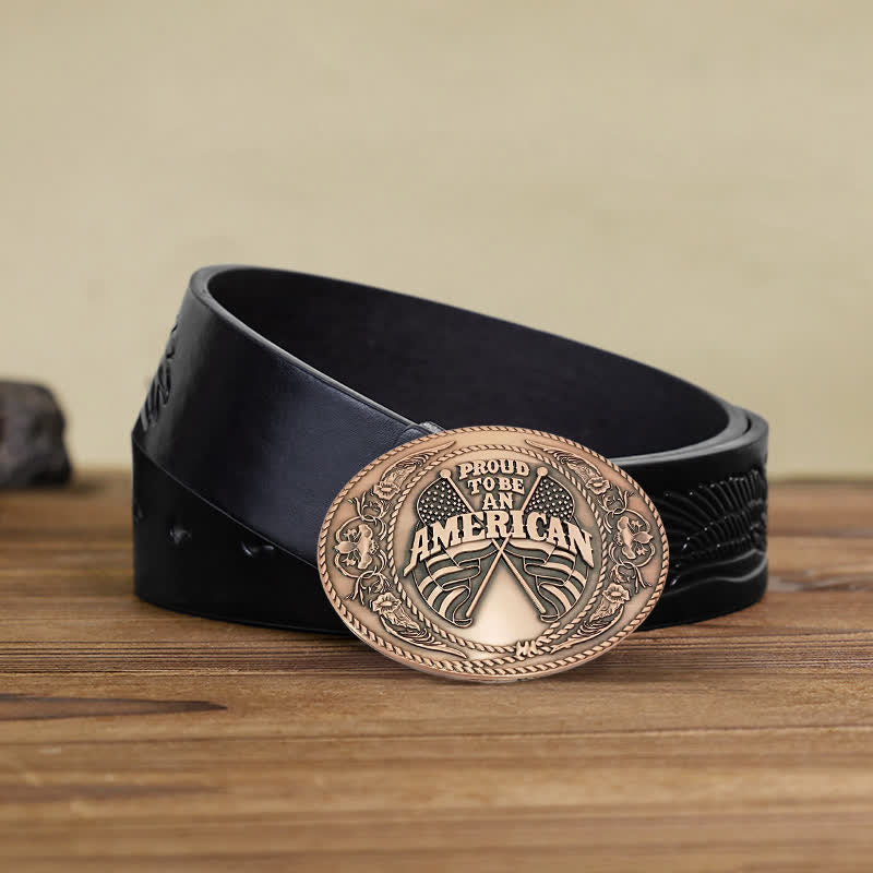 Men's DIY Dual American Flags Creative Beer Holder Buckle Leather Belt - Antique Copper - Black Embossed Eagle Belt - 42 - image 20