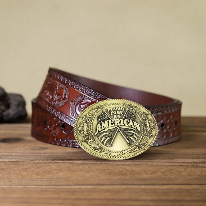 Men's DIY Dual American Flags Creative Beer Holder Buckle Leather Belt - Antique Bronze - Brown Carved Belt - 42 - image 18