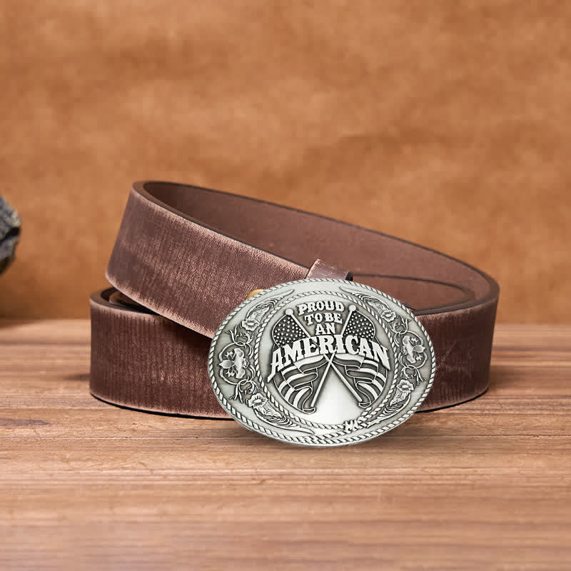 Men's DIY Dual American Flags Creative Beer Holder Buckle Leather Belt - Antique Silver - Brown Distressed Belt - 42 - image 11