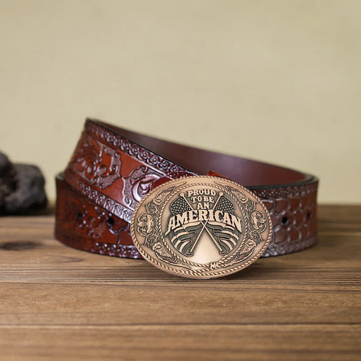 Men's DIY Dual American Flags Creative Beer Holder Buckle Leather Belt - Antique Copper - Brown Carved Belt - 42 - image 24