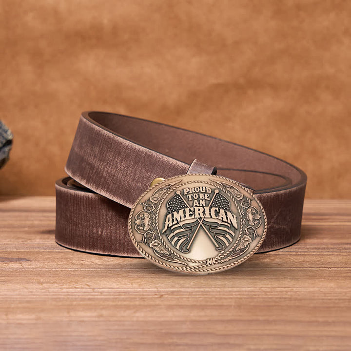 Men's DIY Dual American Flags Creative Beer Holder Buckle Leather Belt - Antique Copper - Brown Distressed Belt - 42 - image 23