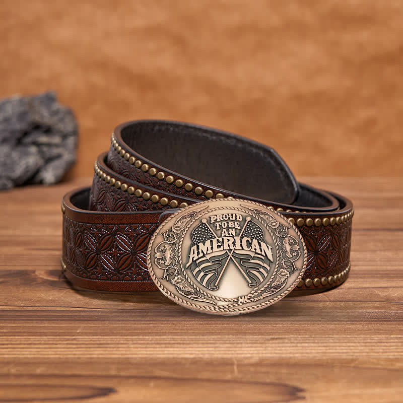 Men's DIY Dual American Flags Creative Beer Holder Buckle Leather Belt - Antique Copper - Brown Rivet Belt - 42 - image 22