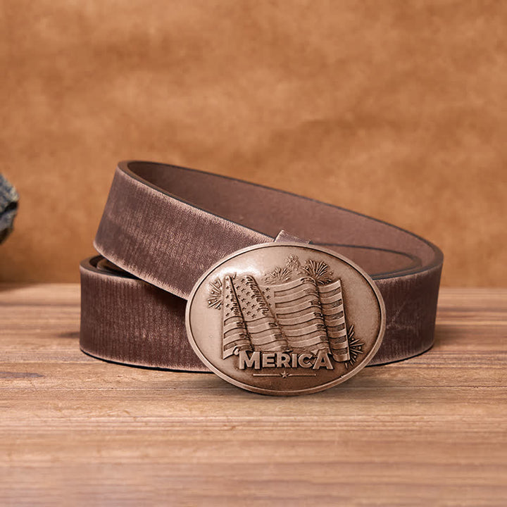 Men's DIY Merica Pride Flag Creative Beer Holder Buckle Leather Belt - Antique Copper - Brown Distressed Belt - 42 - image 23