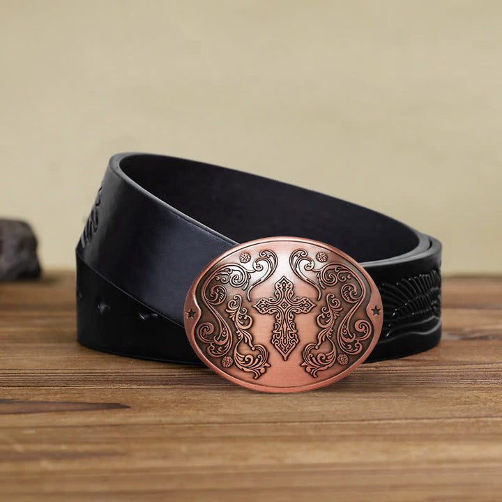 Men's DIY Cross Carving Creative Beer Holder Buckle Leather Belt - Antique Copper - Black Embossed Eagle Belt - 42 - image 20