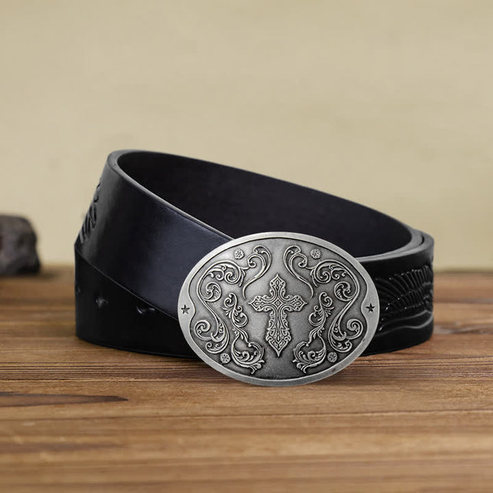 Men's DIY Cross Carving Creative Beer Holder Buckle Leather Belt - Antique Silver - Black Embossed Eagle Belt - 42 - image 8