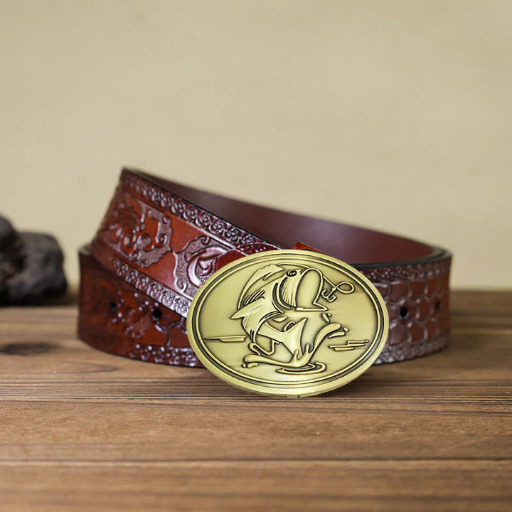 Men's DIY Gone Fishing Creative Beer Holder Buckle Leather Belt - Antique Bronze - Brown Carved Belt - 42 - image 18
