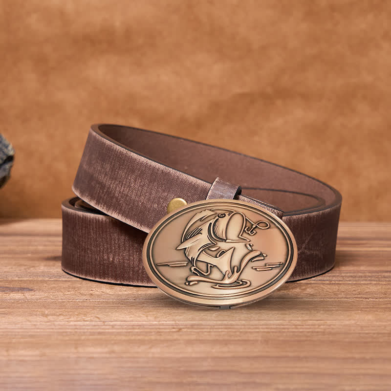Men's DIY Gone Fishing Creative Beer Holder Buckle Leather Belt - Antique Copper - Brown Distressed Belt - 42 - image 23