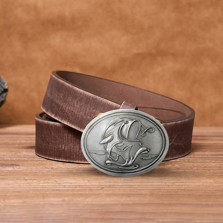 Men's DIY Gone Fishing Creative Beer Holder Buckle Leather Belt - Antique Silver - Brown Distressed Belt - 42 - image 11