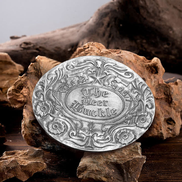 Men's DIY Engrave Flower Creative Beer Holder Buckle Leather Belt - Antique Silver - Without Belt - Without Belt - image 0