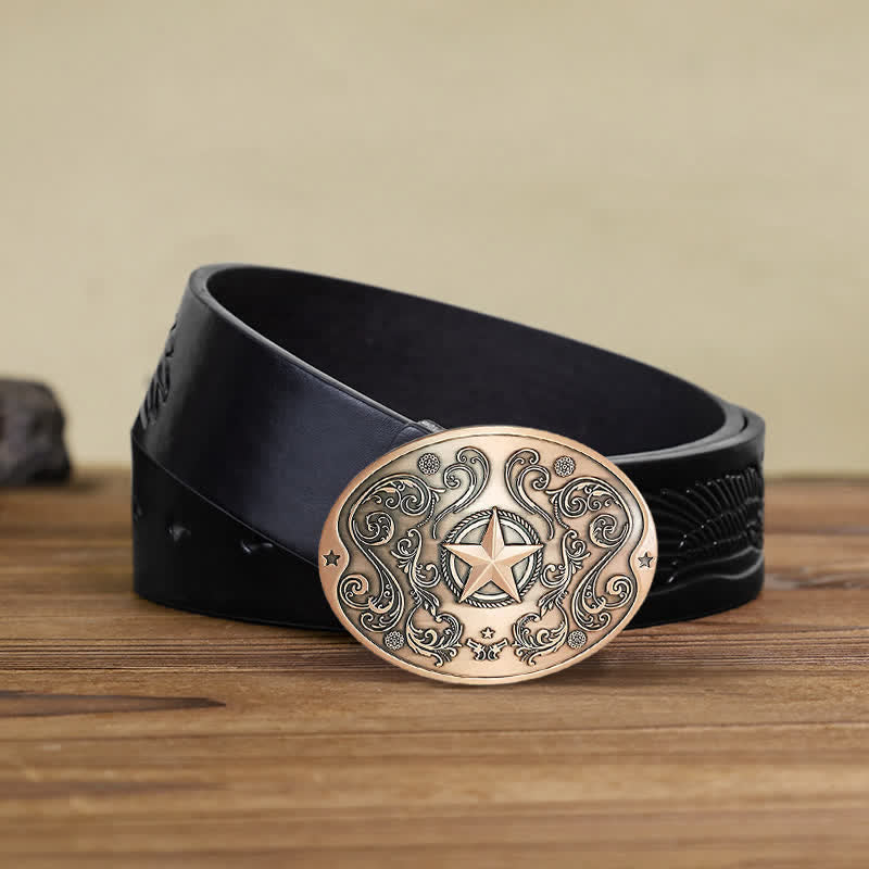 Men's DIY Western Star Creative Beer Holder Buckle Leather Belt - Antique Copper - Black Embossed Eagle Belt - 42 - image 20