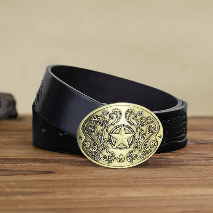 Men's DIY Western Star Creative Beer Holder Buckle Leather Belt - Antique Bronze - Black Embossed Eagle Belt - 42 - image 14