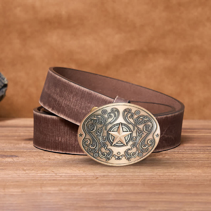 Men's DIY Western Star Creative Beer Holder Buckle Leather Belt - Antique Copper - Brown Distressed Belt - 42 - image 23