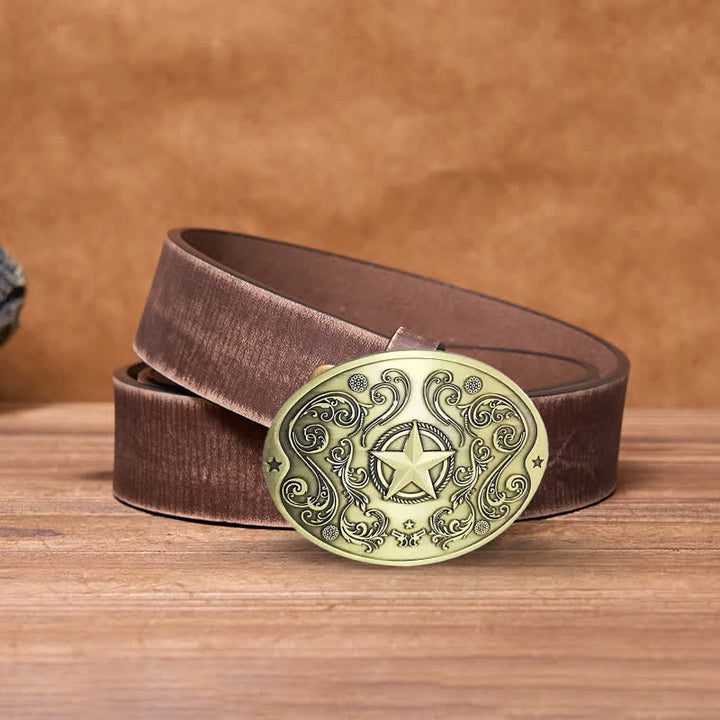 Men's DIY Western Star Creative Beer Holder Buckle Leather Belt - Antique Bronze - Brown Distressed Belt - 42 - image 17