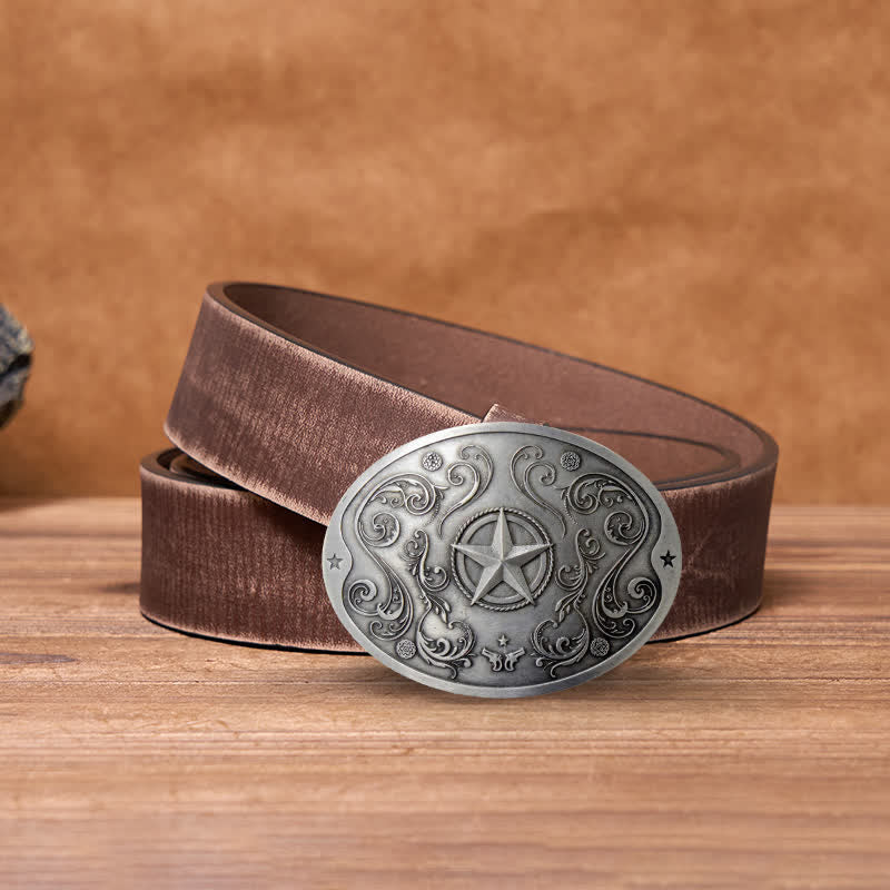 Men's DIY Western Star Creative Beer Holder Buckle Leather Belt - Antique Silver - Brown Distressed Belt - 42 - image 11