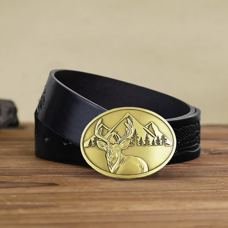 Men's DIY Carved Deer Creative Beer Holder Buckle Leather Belt - Antique Bronze - Black Embossed Eagle Belt - 42 - image 14