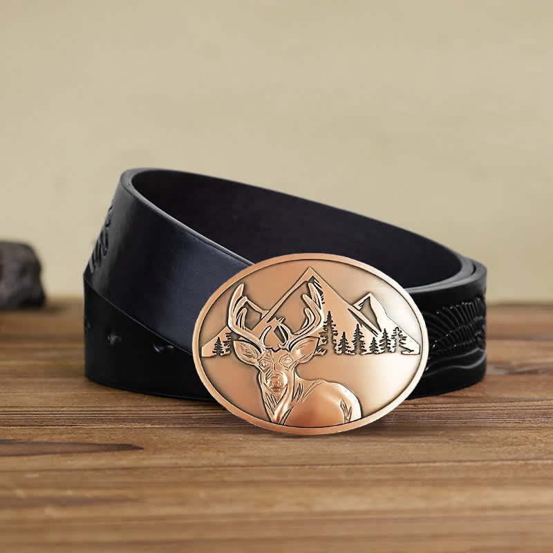 Men's DIY Carved Deer Creative Beer Holder Buckle Leather Belt - Antique Copper - Black Embossed Eagle Belt - 42 - image 20