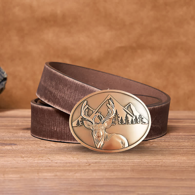 Men's DIY Carved Deer Creative Beer Holder Buckle Leather Belt - Antique Copper - Brown Distressed Belt - 42 - image 23