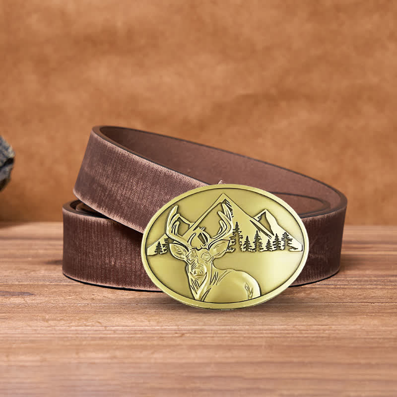 Men's DIY Carved Deer Creative Beer Holder Buckle Leather Belt - Antique Bronze - Brown Distressed Belt - 42 - image 17