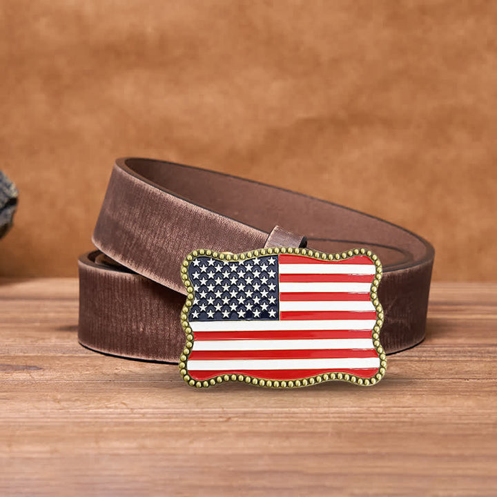 Men's DIY Creative American Flag Card Wallet Buckle Leather Belt - Antique Bronze - Brown Distressed Belt - 42 - image 16
