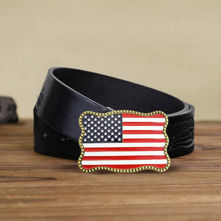 Men's DIY Creative American Flag Card Wallet Buckle Leather Belt - Antique Bronze - Black Embossed Eagle Belt - 42 - image 13