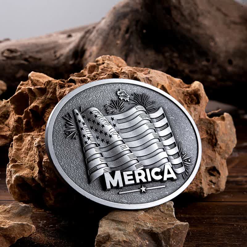 Men's DIY Native American Flag Texas Style Buckle Leather Belt - Silver - Without Belt - Without Belt - image 0