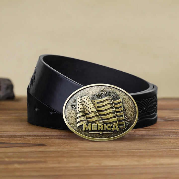 Men's DIY Native American Flag Texas Style Buckle Leather Belt - Bronze - Black Embossed Eagle Belt - 42 - image 10