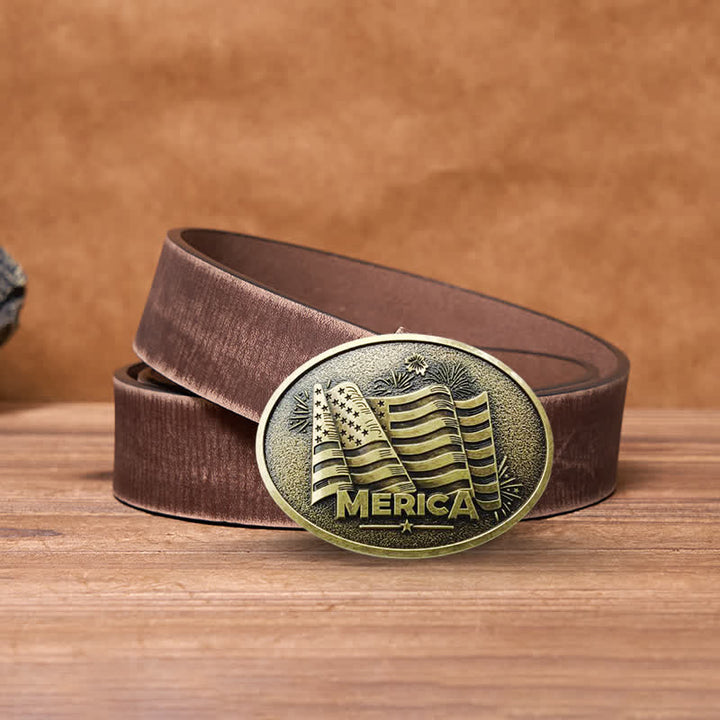 Men's DIY Native American Flag Texas Style Buckle Leather Belt - Bronze - Brown Distressed Belt - 42 - image 13