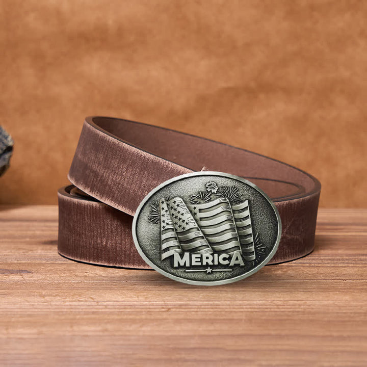 Men's DIY Native American Flag Texas Style Buckle Leather Belt - Silver - Brown Distressed Belt - 42 - image 5