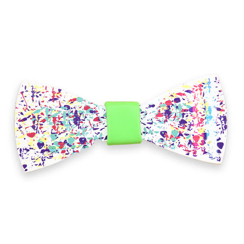 Men's Artistic Paint Splatter Wooden Bow Tie - White - image 1