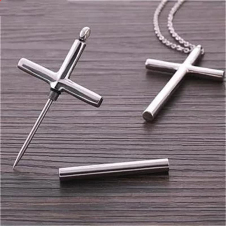 Edc Toothpick Portable Gadget Cross Pendant Necklace