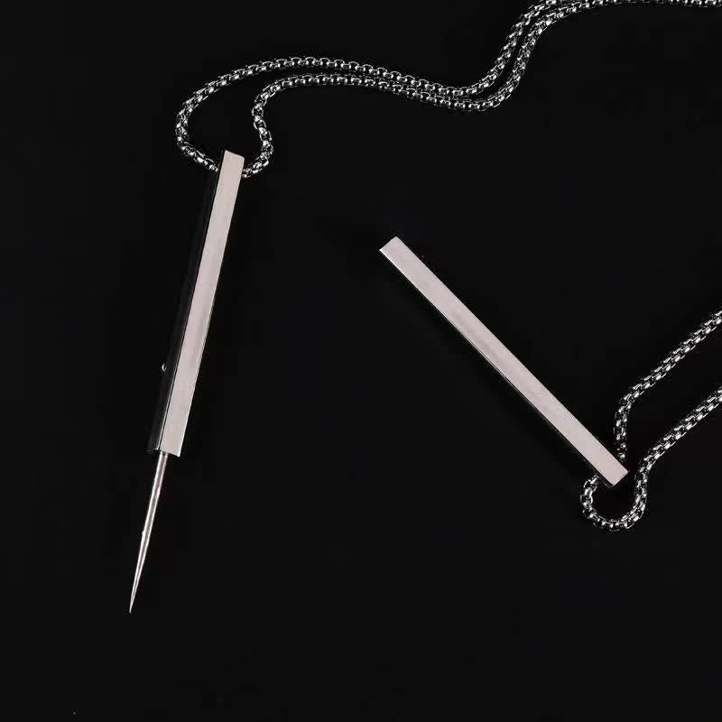 Portable Steel Needle Fashion Rectangle Pendant Necklace - Silver - image 0