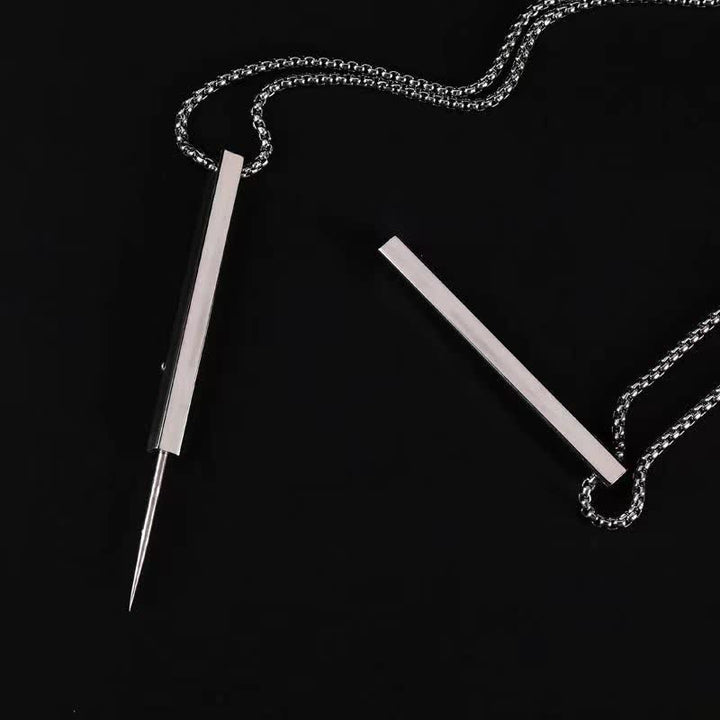 Portable Steel Needle Fashion Rectangle Pendant Necklace - Silver - image 0