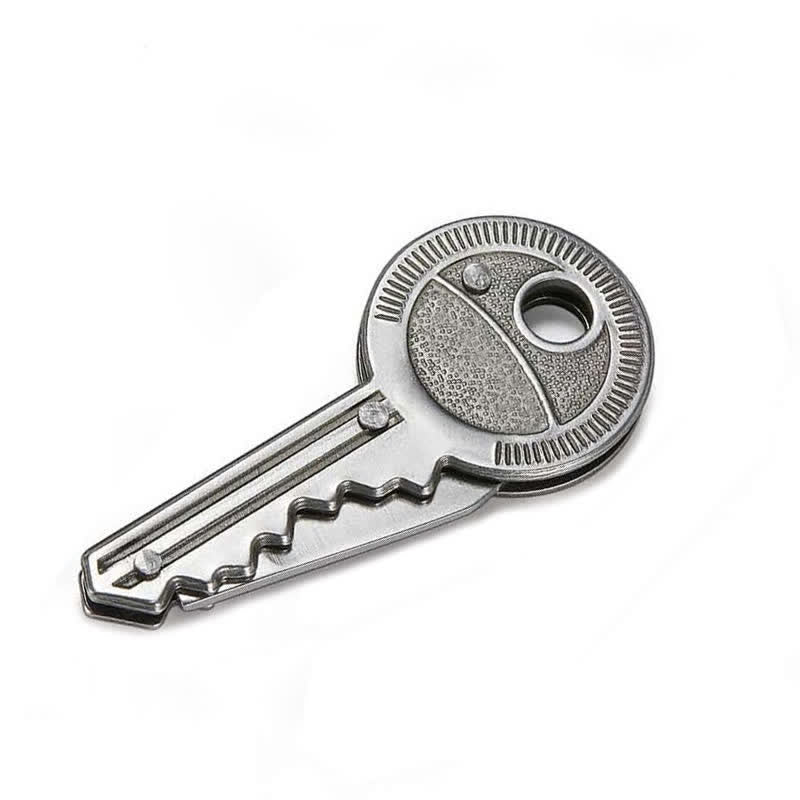 Compact Mini Folding Knife Key Shape Keychain - Silver - image 2