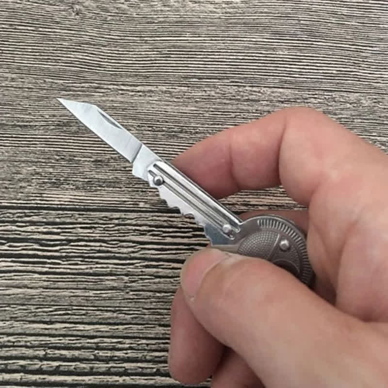 Compact Mini Folding Knife Key Shape Keychain