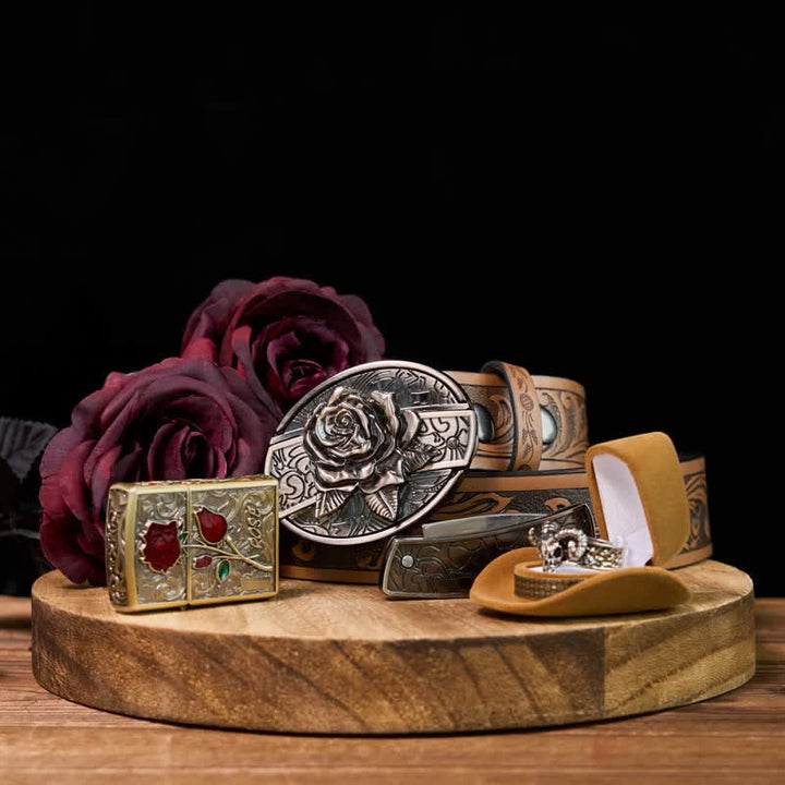 Rose DIY Hidden Knife Belt Buckle Lighter Ghost Goat Ring Bundle Set - Bundle Set - image 0